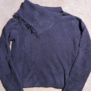 Tally Ho Sz Small Black Knitted Finge Neck Oversized Sweater (D)‎